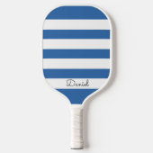 Chic Dusty Blue Streifen Monogramm Pickleball Padd Schläger (Vorderseite)