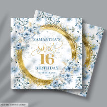 Chic Dusty Blue Sweet 16 Gast-Sign in Memory Book