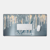 Chic dusty Blue Tropf Monogramm Schreibtischunterlage (Tastatur & Maus)