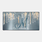 Chic dusty Blue Tropf Monogramm Schreibtischunterlage (Vorderseite)