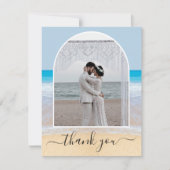 Chic Dusty Blue Tropical Beach Foto Arch Dankeskarte (Vorderseite)