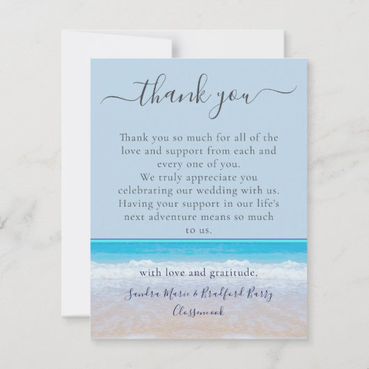 Chic Dusty Blue Tropical Beach Foto Arch Dankeskarte (Rückseite)