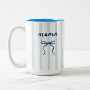 Chic Dusty Blue Wasserfarben Streifen und Schleife Zweifarbige Tasse