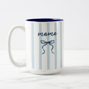 Chic Dusty Blue Wasserfarben Streifen und Schleife Zweifarbige Tasse
