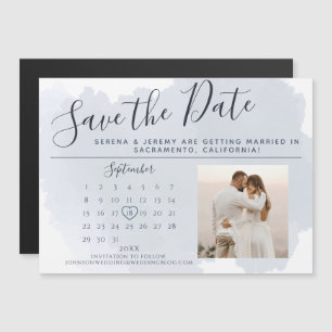 Chic Dusty Blue Watercolor Kalender Save the Date Magneteinladung