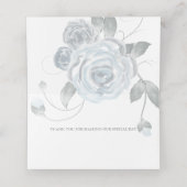 Chic Dusty Blue Watercolor Rose Platzkarte (Innenseite Aufgefaltet)