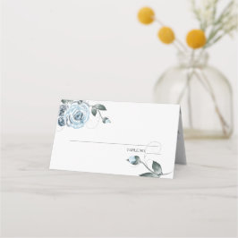 Chic Dusty Blue Watercolor Rose Platzkarte