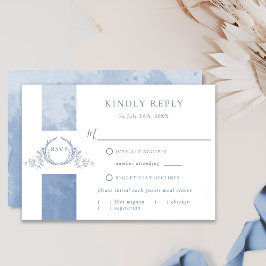 Chic Dusty Blue Watercolor Wedding Monogram UAWG RSVP Karte