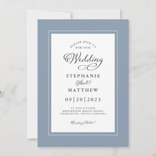 Chic Dusty Blue Wedding Moderne elegante Grenzen Einladung (Vorderseite)