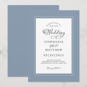 Chic Dusty Blue Wedding Moderne elegante Grenzen Einladung (Vorne/Hinten)