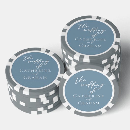 Chic Dusty Blue Wedding Personalisiert Pokerchips (Stapel)