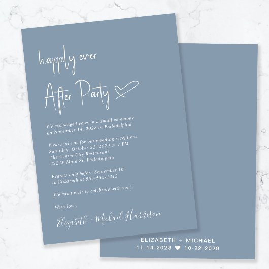 Chic Dusty Blue Wedding Reception Einladung