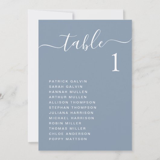 Chic Dusty Blue Wedding Table Chart Card Karte (Rückseite)