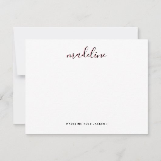 Chic Dusty Blush Pink mit schwarzem kalligrafische Mitteilungskarte (Vorderseite)