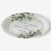 Chic Dusty Green Botanische Hochzeitspapierteller Pappteller (Schrägansicht)