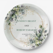 Chic Dusty Green Botanische Hochzeitspapierteller Pappteller (Vorderseite)
