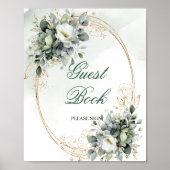 Chic Dusty Green Gästebuch Tischschild Gold (Vorne)