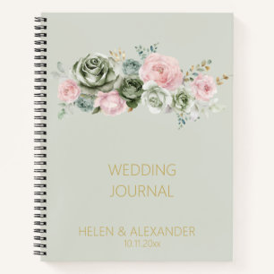Chic Dusty Green Sage Florale Hochzeit Notizblock