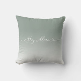 Chic Dusty Green White Ombre Effect Monogram Name Kissen