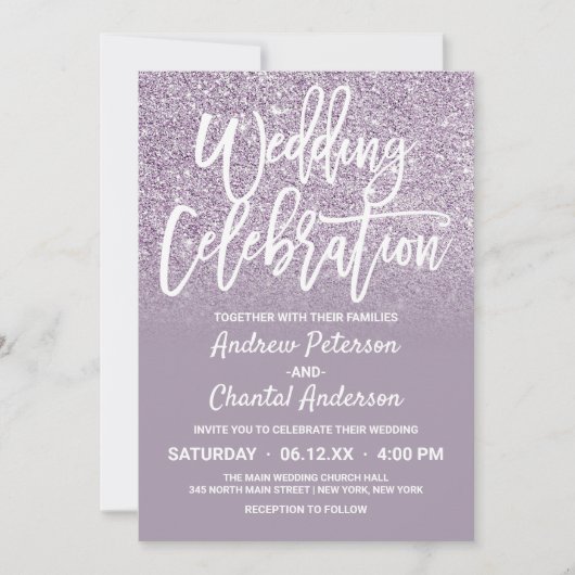 Chic Dusty Lila Gray Imitate Glitzer Ombre Wedding Einladung (Vorderseite)
