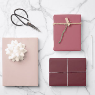 Chic Dusty Pink Aubergine Wein Einfarbig Set von 3 Geschenkpapier Set