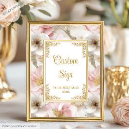 Chic dusty pink Blume und goldenes Hochzeitszeiche Poster