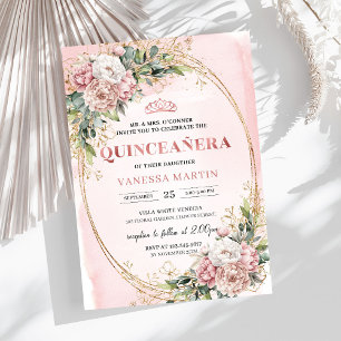 Chic Dusty Pink Blumen Eukalyptus 15. Geburtstag Einladung