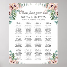 Chic Dusty Pink Blush Blues Hochzeitsdiagramm Poster