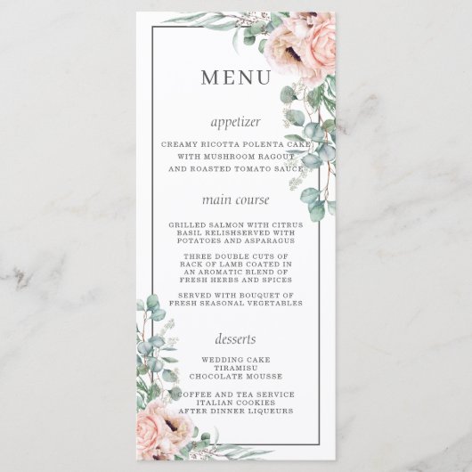 Chic Dusty Pink Blush Rose Poppy Floral Wedding Programm (Vorderseite)
