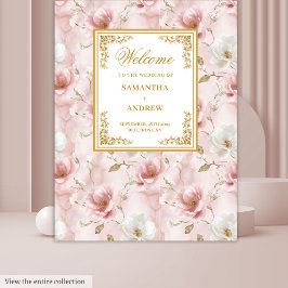 Chic dusty pink Elfenbein Blumengold Hochzeitsbann Wandteppich