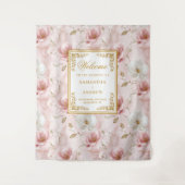 Chic dusty pink Elfenbein Blumengold Hochzeitsbann Wandteppich (Vorderseite)