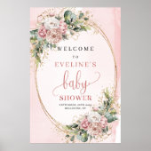 Chic Dusty Pink Floral Baby Shower Welcome Sign Poster (Vorne)