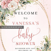 Chic Dusty Pink Floral Baby Shower Welcome Sign Poster