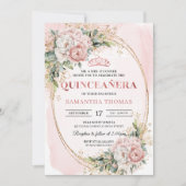 Chic Dusty Pink Floral Eucalyptus Quince Invites Einladung (Vorderseite)