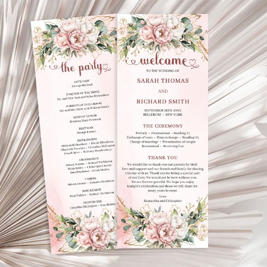 Chic Dusty Pink Floral Eucalyptus Wedding Program Programm
