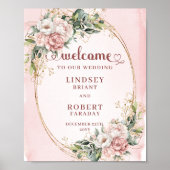 Chic Dusty Pink Flowers Gold Glitter Welcome Sign Poster (Vorne)