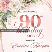 Chic Dusty Pink Gold Eucalyptus 90th Birthday  Einladung
