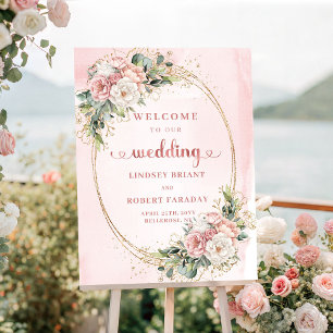 Chic Dusty Pink Rose Gold Hochzeits-Willkommenssch Poster
