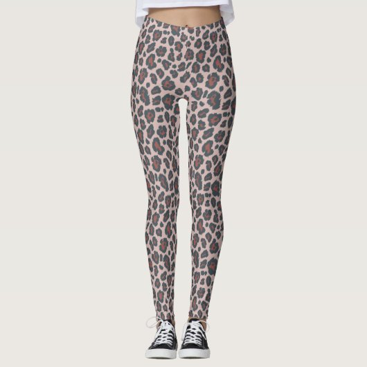 Chic Dusty Rosa Leopard Druckmuster Leggings (Vorderseite)