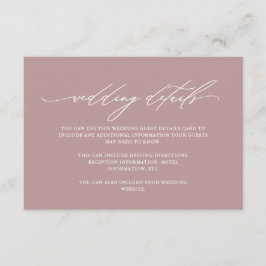 Chic Dusty Rose Calligraphy Wedding Guest Details Begleitkarte