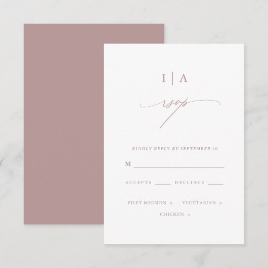 Chic Dusty Rose Monogram Wedding Rsvp Karte (Vorne/Hinten)