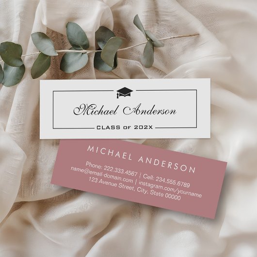 Chic Dusty Rose und White Abschluss Kontakt Telefonnummerkarte