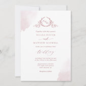 Chic Dusty Rose Watercolor Stains Monogram Wedding Einladung (Vorderseite)