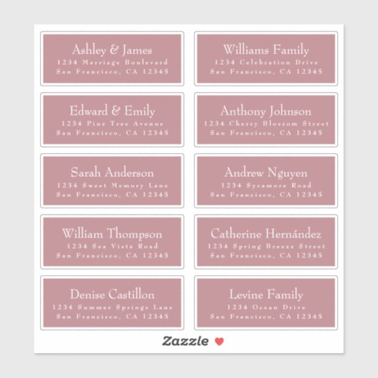 Chic Dusty Rose Wedding Guest Address Labels (Blatt)