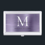 Chic Dusty Violet Brushed Metal Monogram Script Visitenkarten Dose<br><div class="desc">Elegantes,  Lila Violet-Leichtes,  robustes Metall Monogram-Script-Visitenkarte</div>