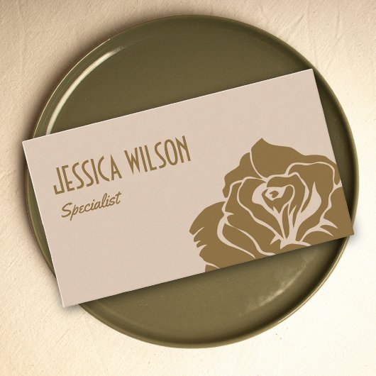 Chic earthy beige pastel gold flower professional visitenkarte