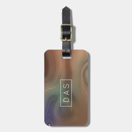Chic Earthy Strata | Natural Copper Agate Monogram Gepäckanhänger (Vorderseite vertikal)