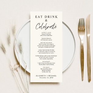 Chic Eat Drink Celebrate Cream Wedding Menükarte