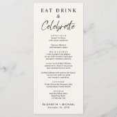 Chic Eat Drink Celebrate Cream Wedding Menükarte (Vorderseite)