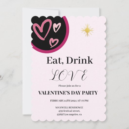 Chic Eat, Drink und Liebe Valentinstag Party Einladung (Vorderseite)